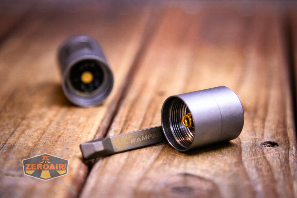 Exceed Designs Rampant R8 flashlight branding detail inside clip