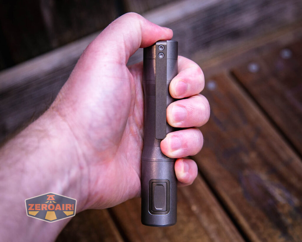 Exceed Designs Rampant R8 flashlight in hand