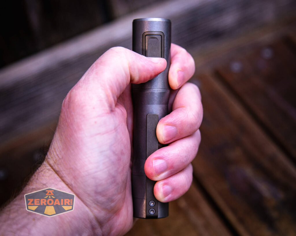 Exceed Designs Rampant R8 flashlight in hand