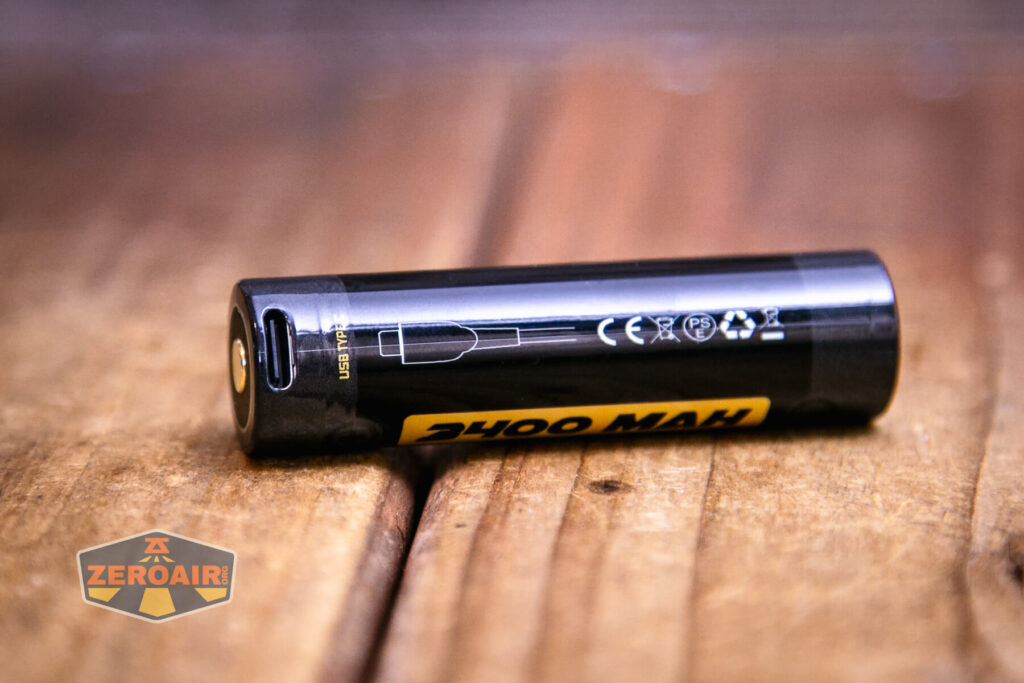 Exceed Designs Rampant R8 flashlight charging port in cell