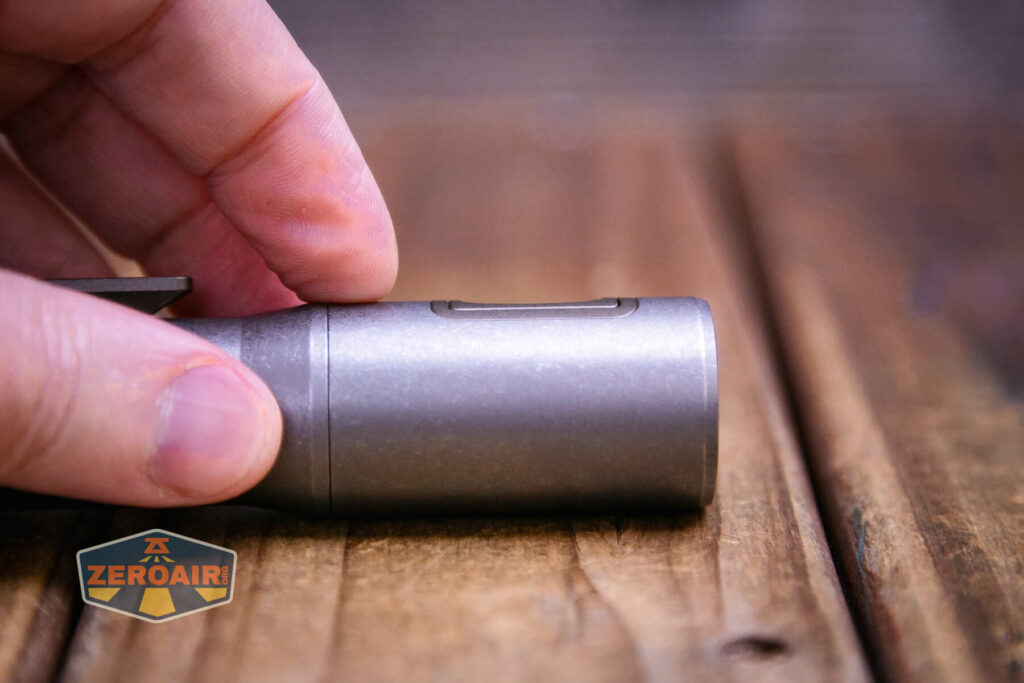 Exceed Designs Rampant R8 flashlight rocker switch on head profile