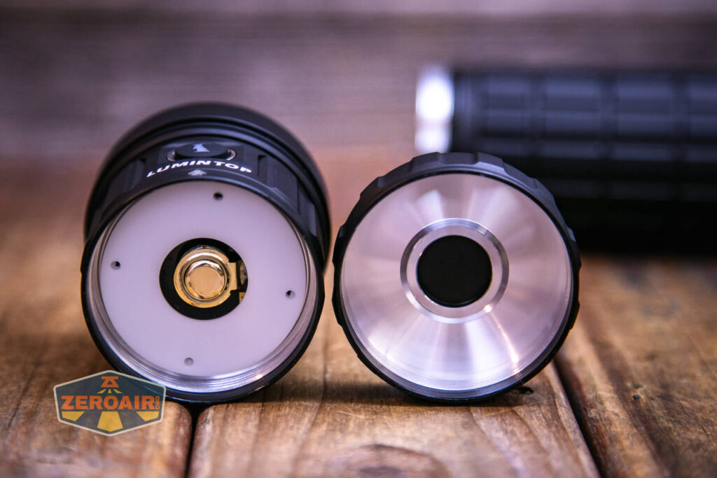 Lumintop GT18 flashlight showing head and tail