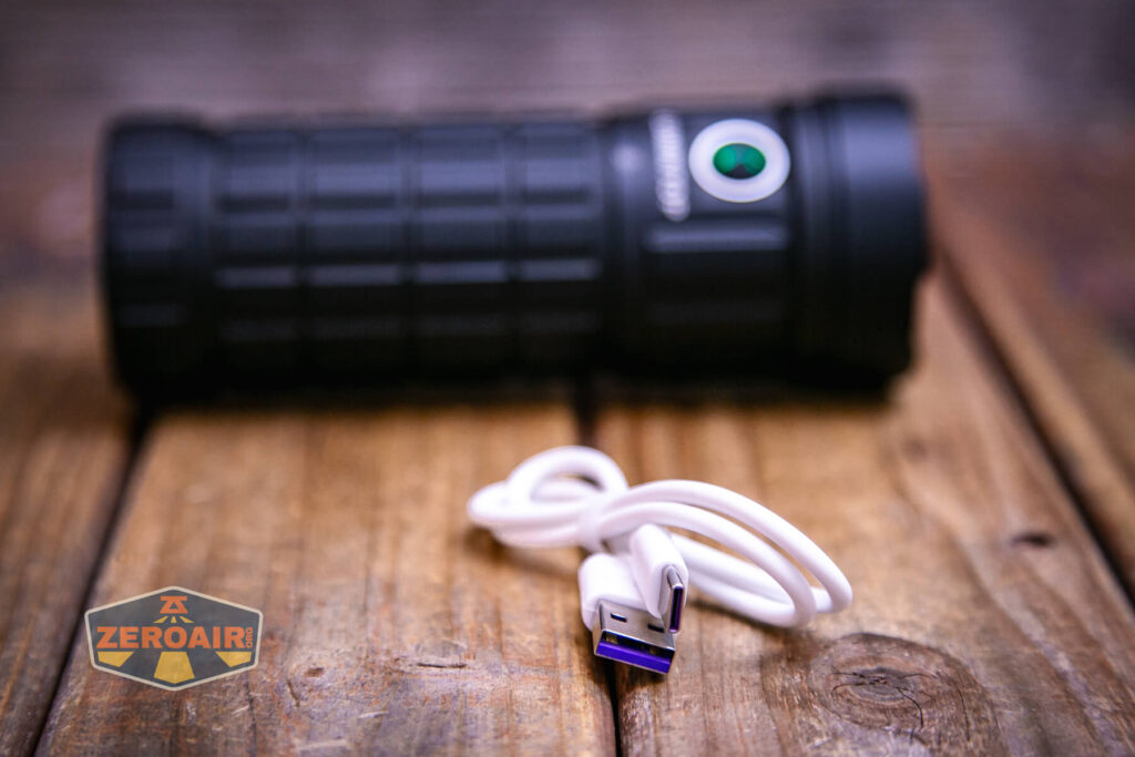 Lumintop GT18 flashlight with included charging cable