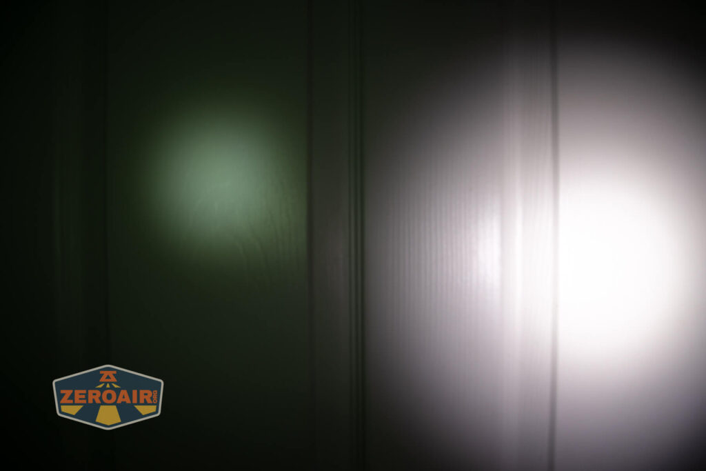 Lumintop GT18 flashlight beamshots on door (at 1') compared to nichia 219b 4500K