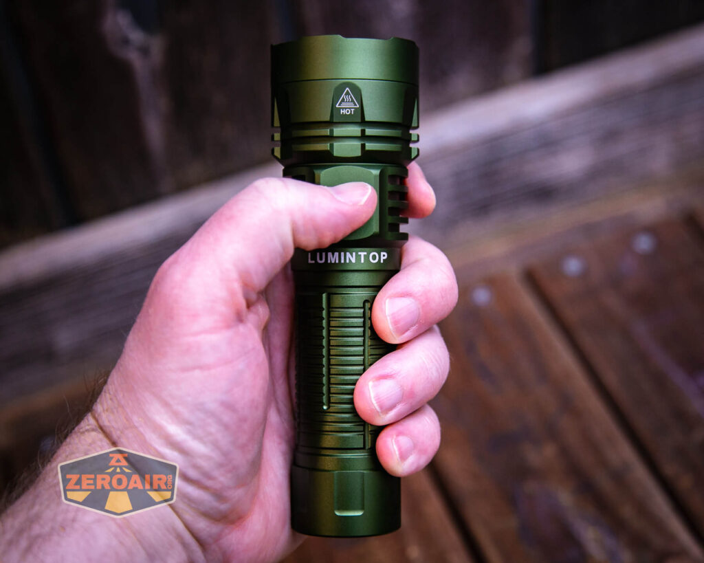 Lumintop W2 LED flashlight in hand