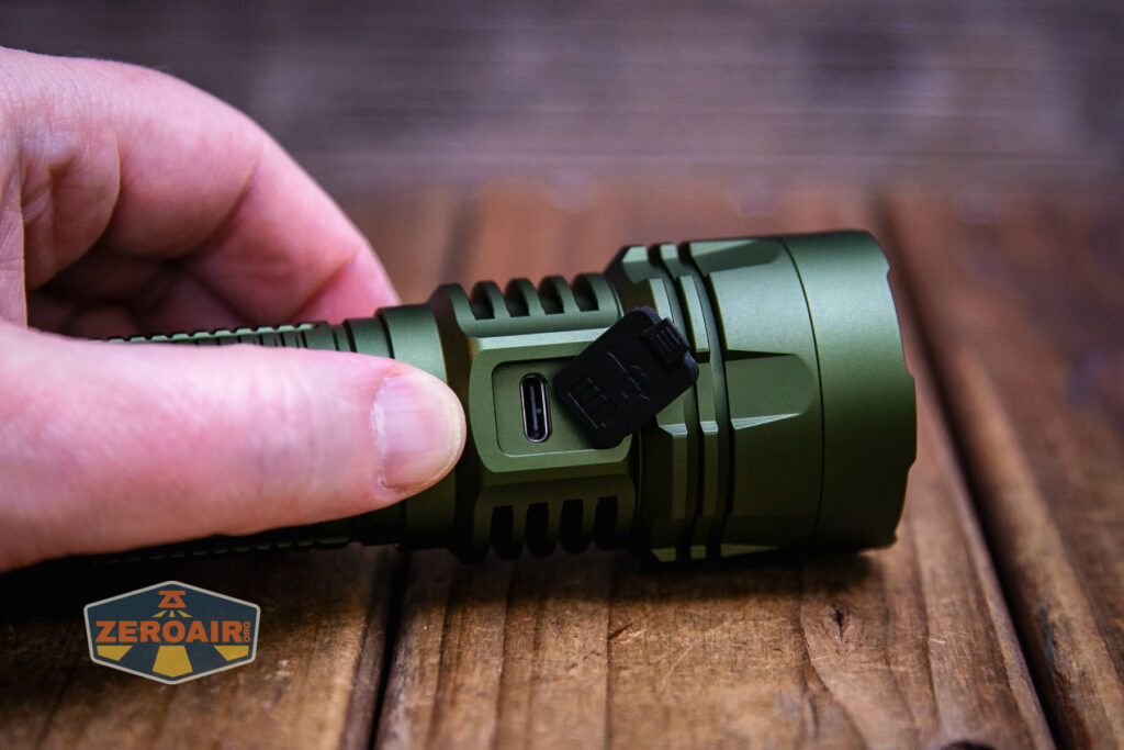Lumintop W2 LED flashlight charging port open