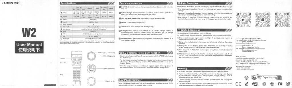 Lumintop W2 LED flashlight manual