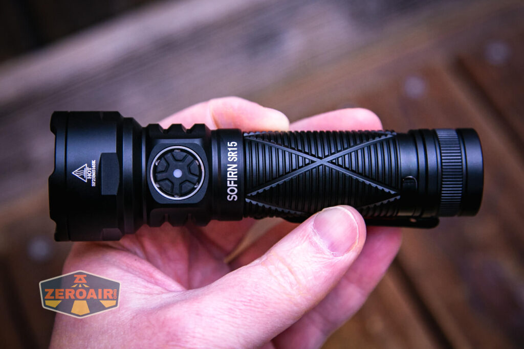 Sofirn SR15 rechargeable flashlight in hand