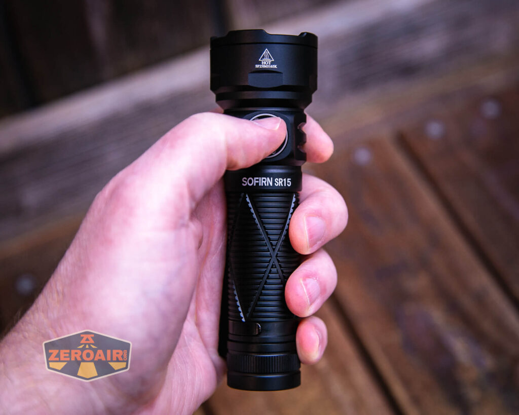 Sofirn SR15 rechargeable flashlight in hand