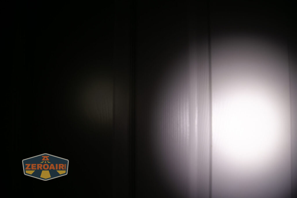 Zebralight SC600w IV Plus HI flashlight beamshots on door (at 1') compared to nichia 219b 4500K