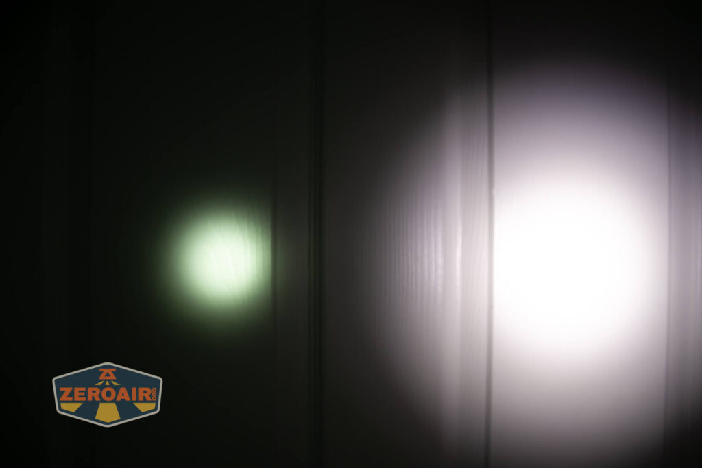 Skilhunt M200 V4 flashlight beamshots on door (at 1') compared to nichia 219b 4500K