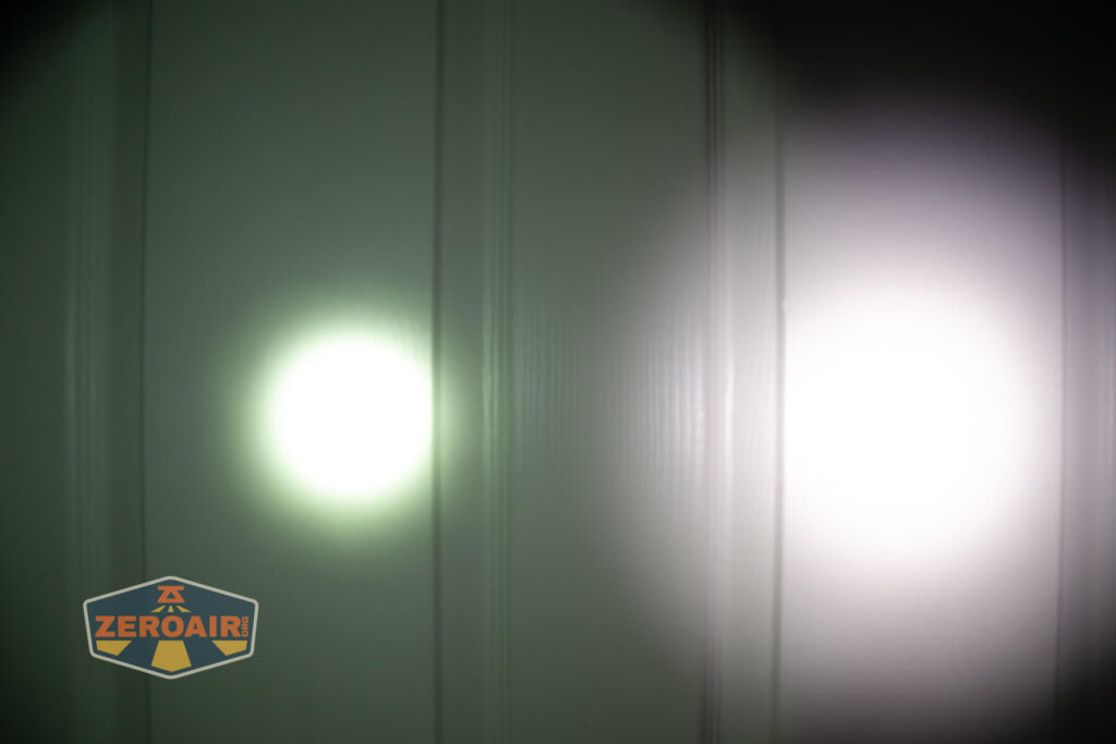 Skilhunt M200 V4 flashlight beamshots on door (at 1') compared to nichia 219b 4500K