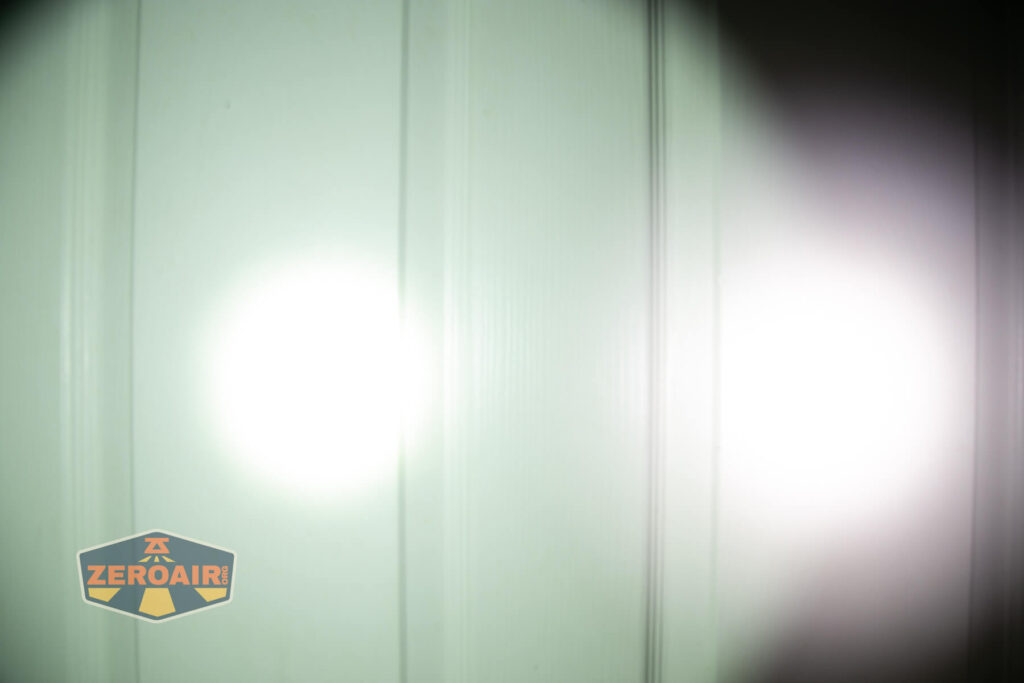 Skilhunt M200 V4 flashlight beamshots on door (at 1') compared to nichia 219b 4500K