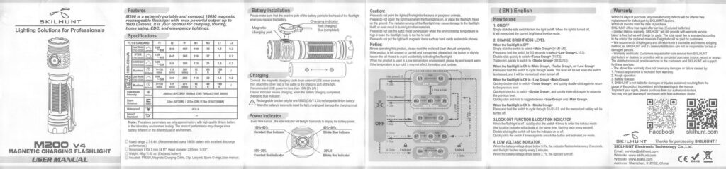 Skilhunt M200 V4 flashlight manual