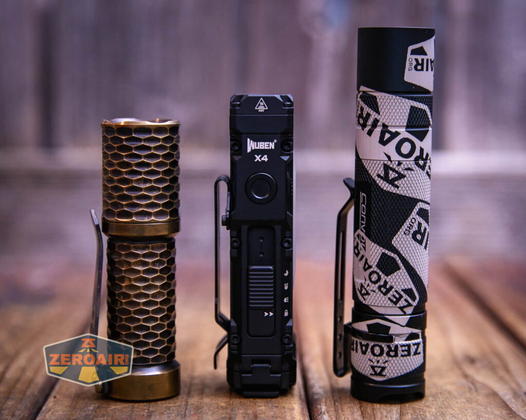 Wuben X4 flashlight with two standard sized flashlights