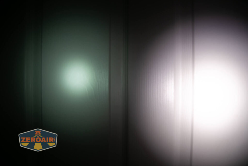 Wuben X4 flashlight beamshots on door (at 1') compared to nichia 219b 4500K