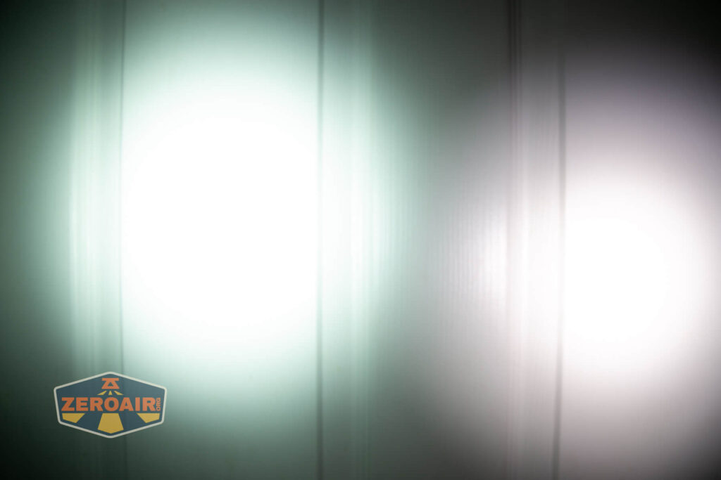 Wuben X4 flashlight beamshots on door (at 1') compared to nichia 219b 4500K