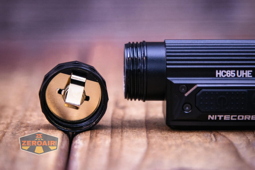 Nitecore HC65 UHE headlamp tailcap off