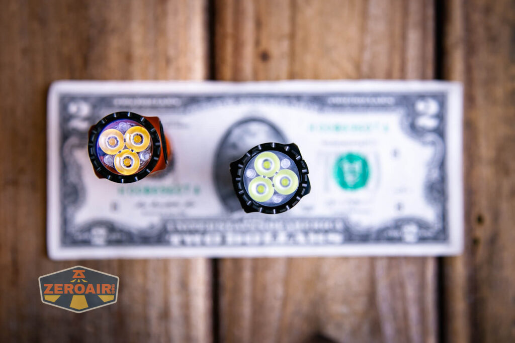 Skilhunt EC150 Luminus SFT25R flashlight on a two dollar bill