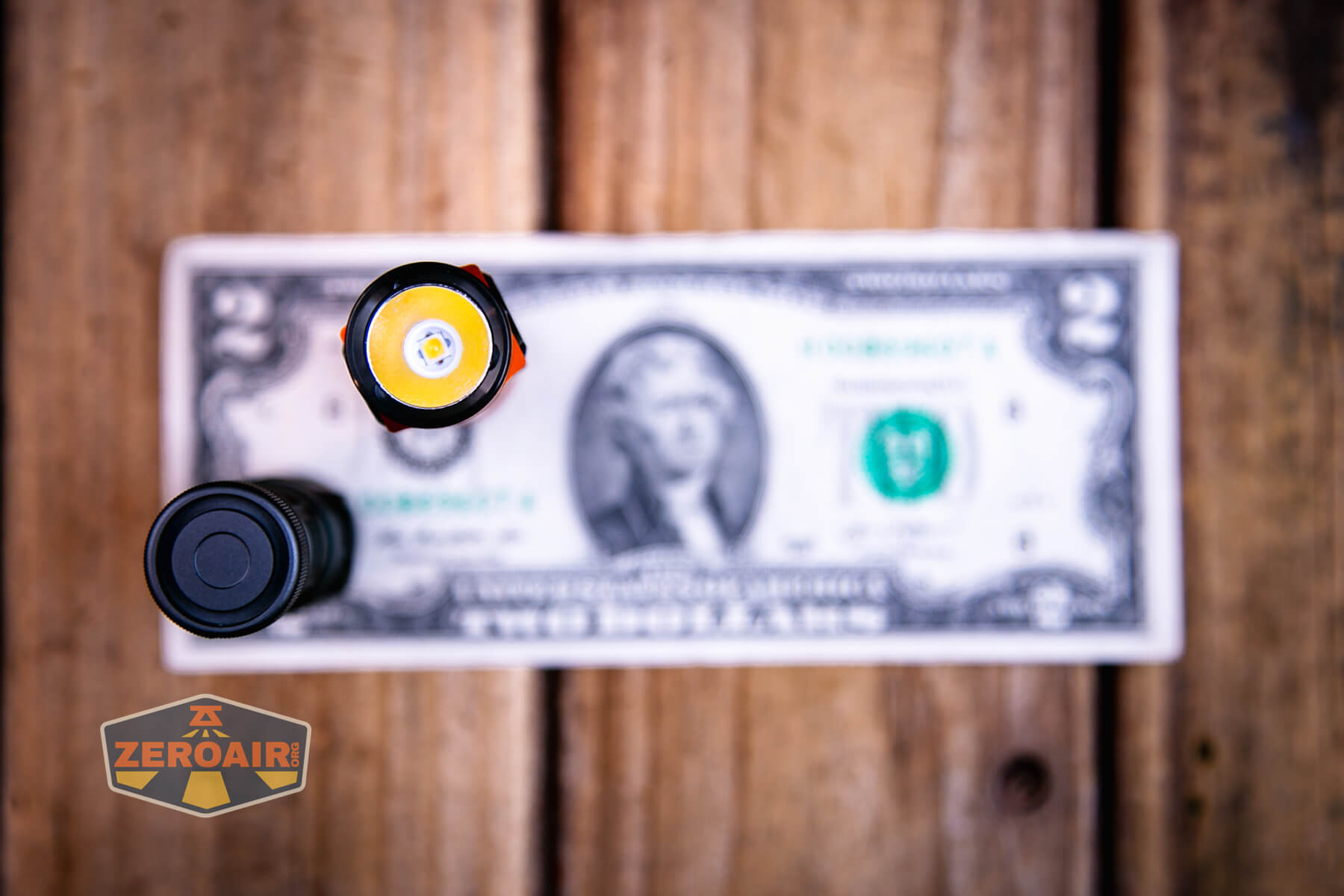 Skilhunt M150v4 Nichia 519a on two dollar bill