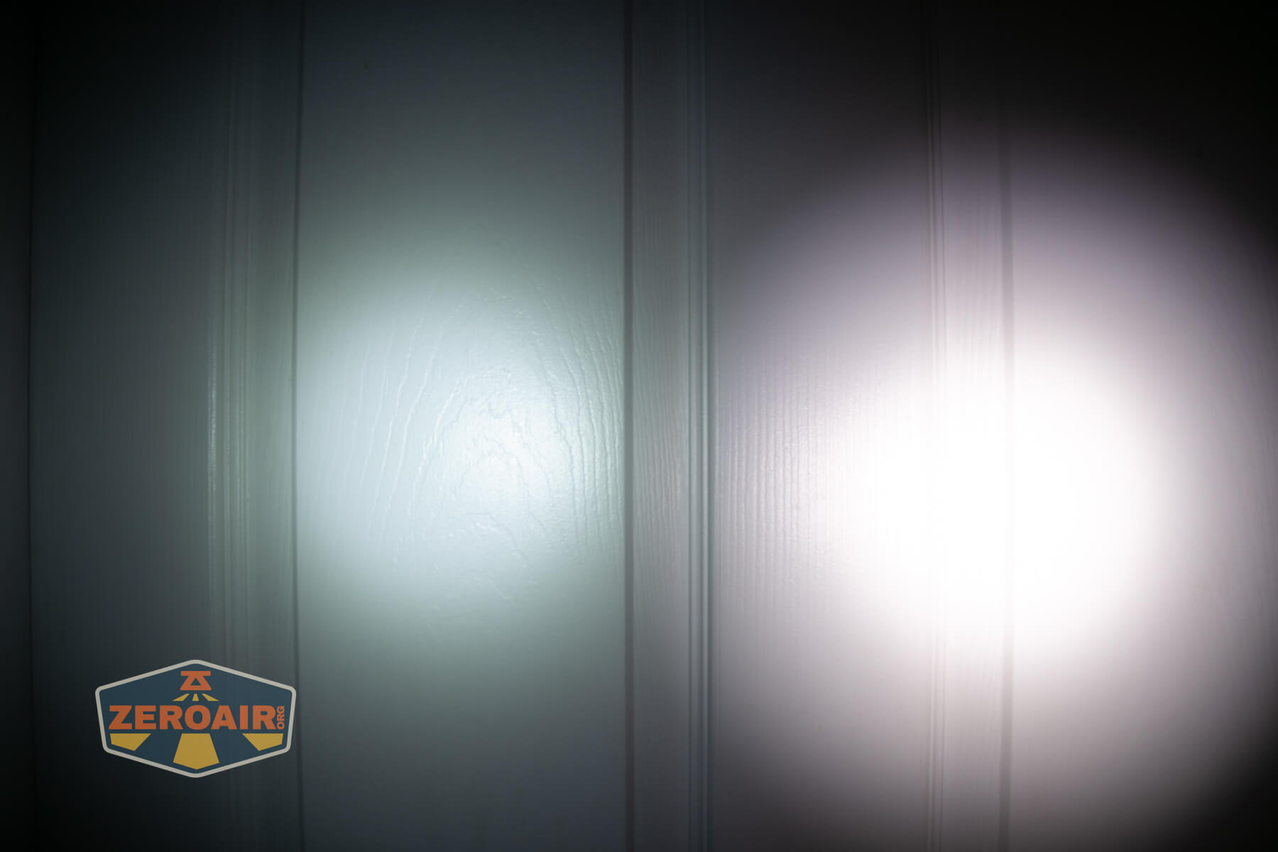 Thrunite Defender flashlight beamshots on door (at 1') compared to nichia 219b 4500K