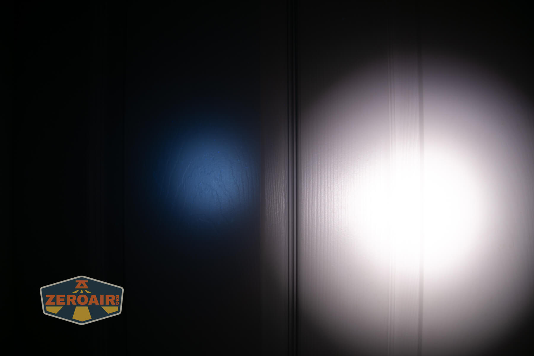 Thrunite Defender flashlight beamshots on door (at 1') compared to nichia 219b 4500K
