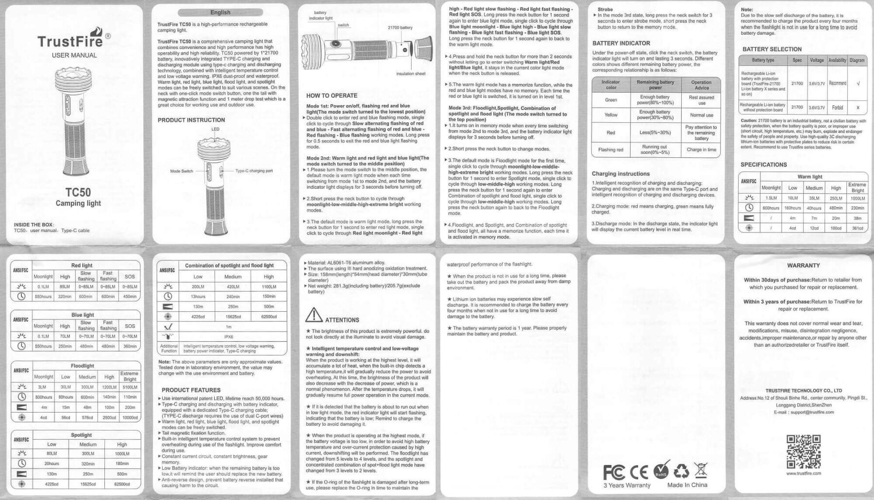 Trustfire TC50 camping flashlight manual