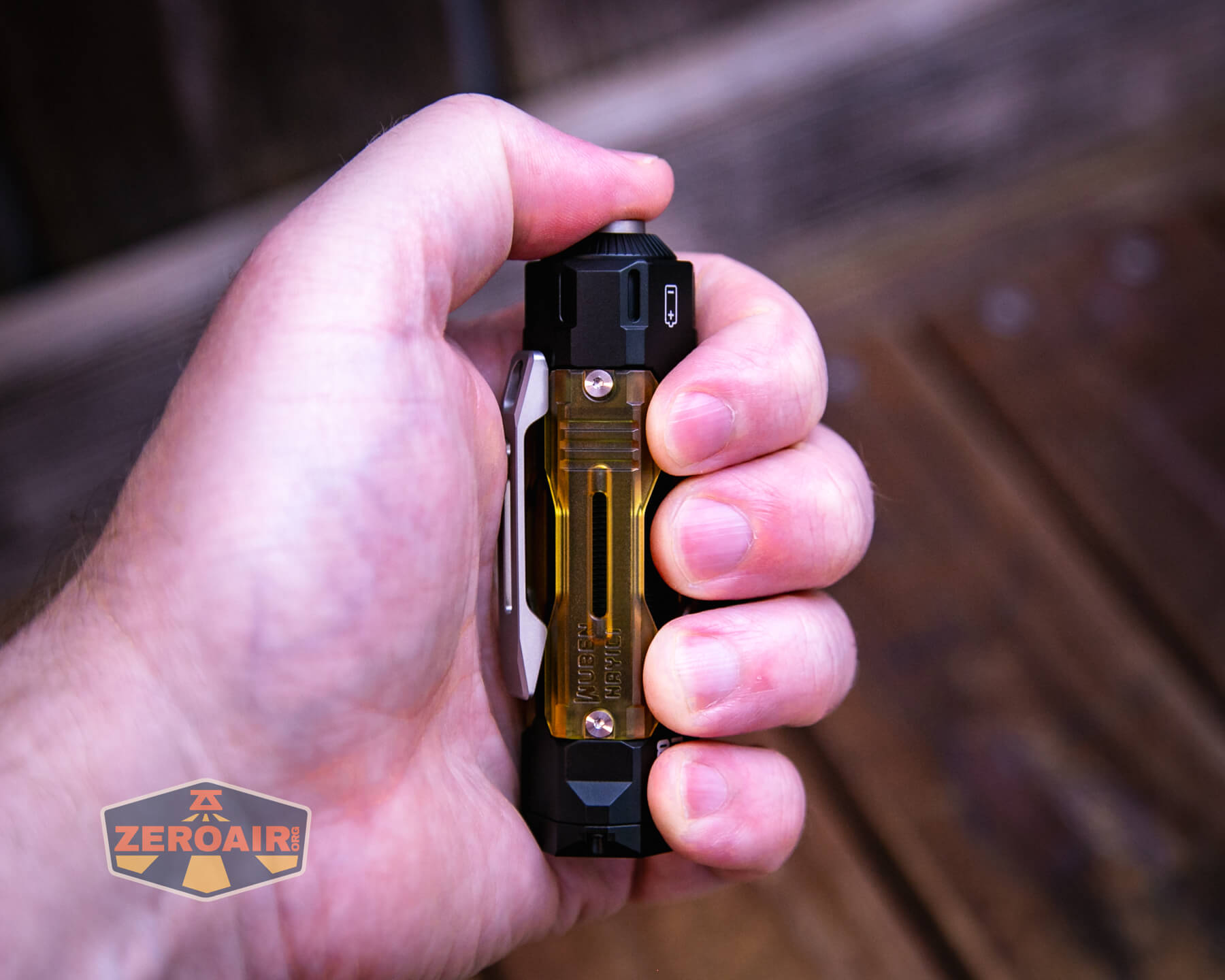 Wuben E8 modular flashlight in hand