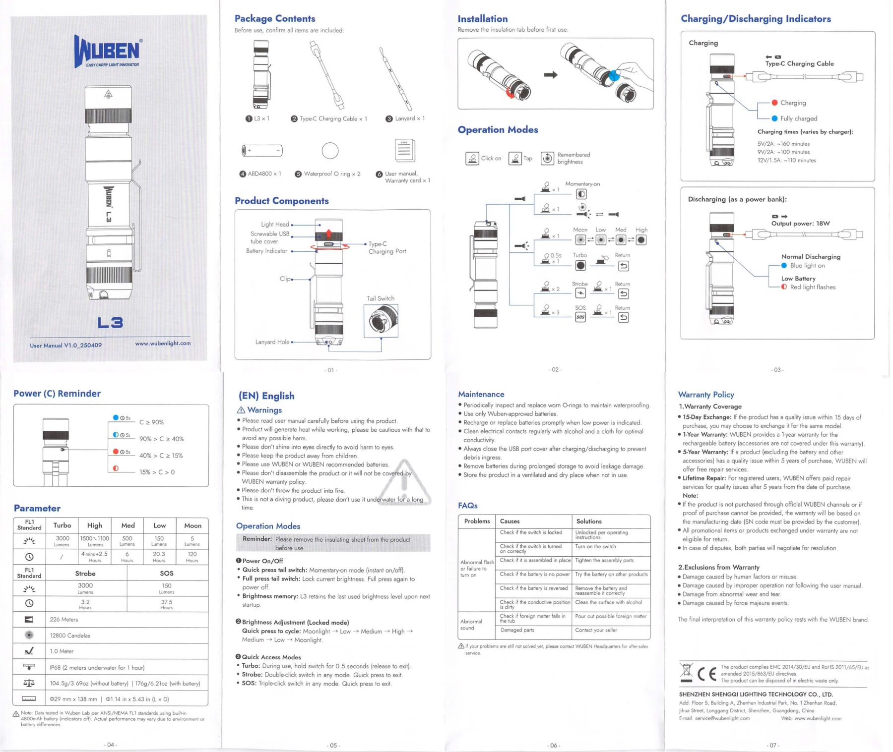 Wuben L3 flashlight manual