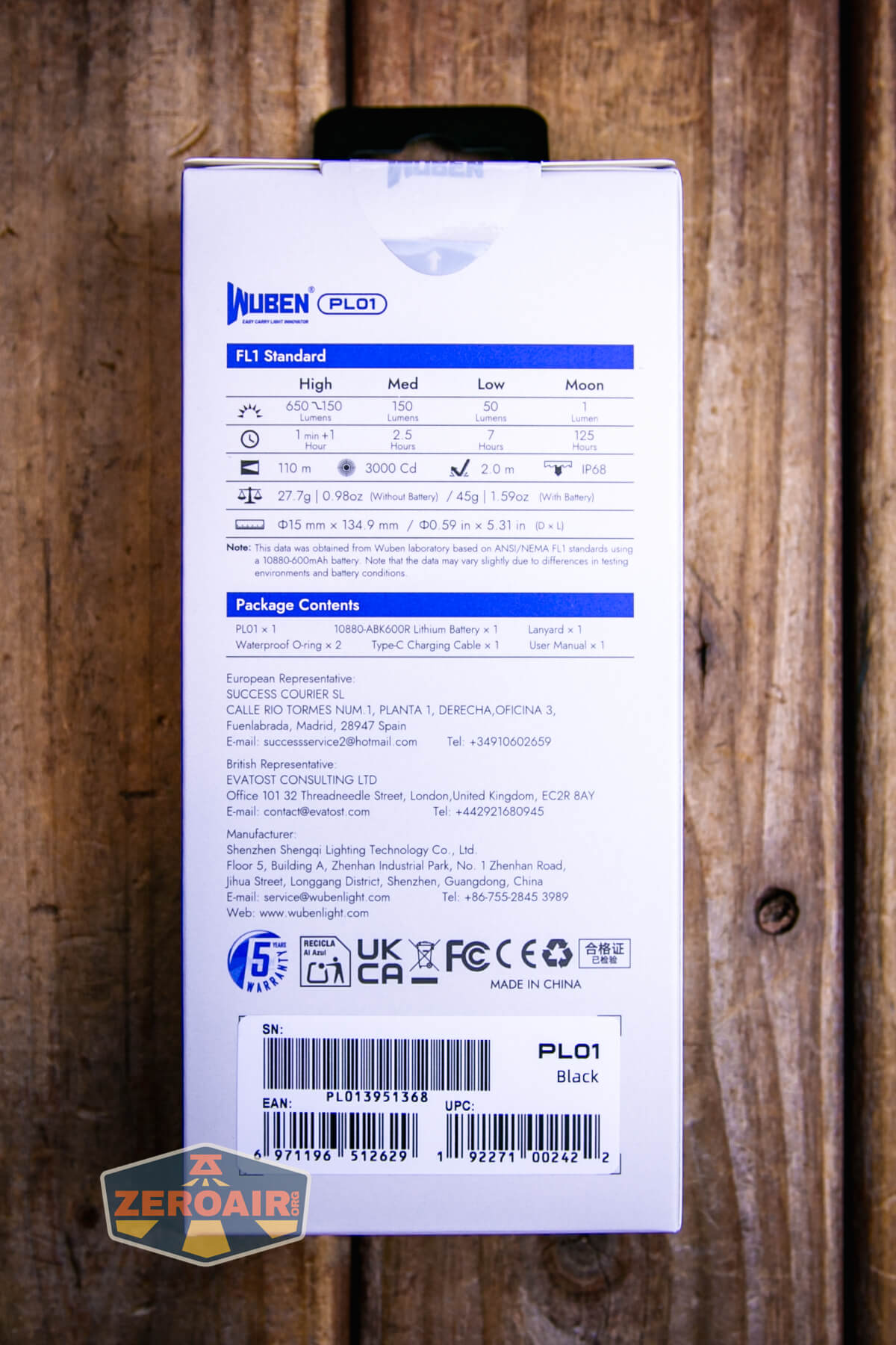 Wuben PL01 featherlight flashlight box