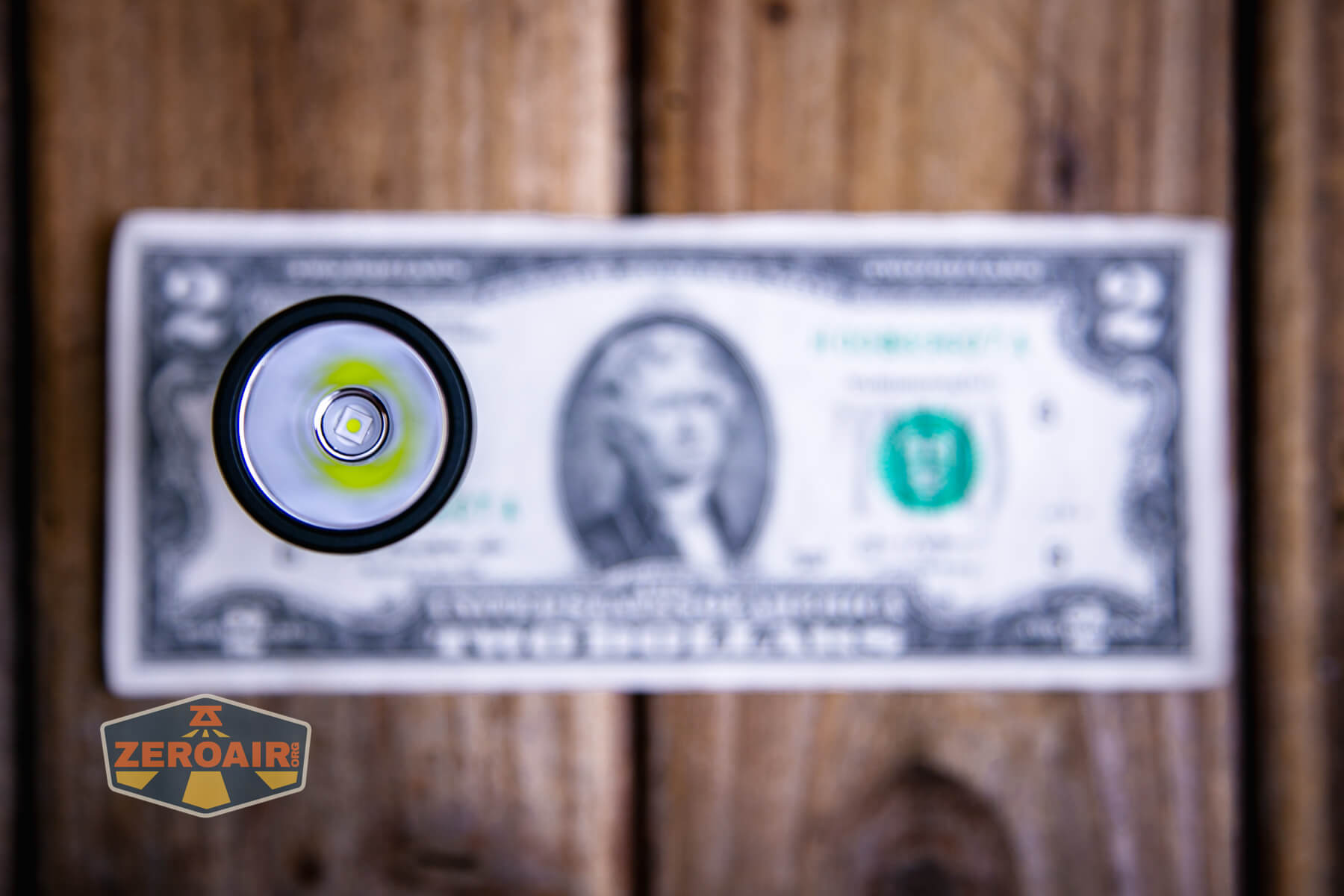 Wurkkos TS15 mini thrower flashlight on a two dollar bill