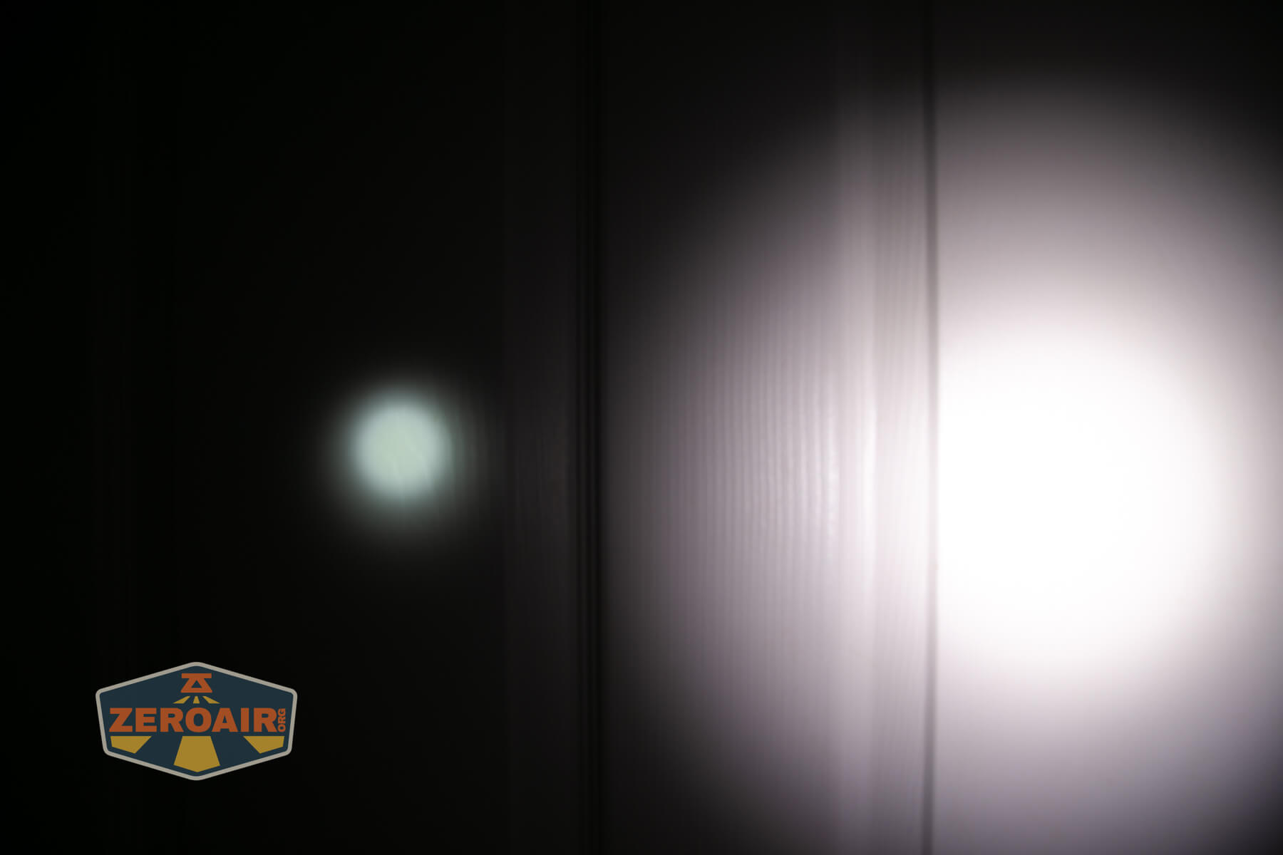 Wurkkos TS15 mini thrower flashlight beamshots on door (at 1') compared to nichia 219b 4500K