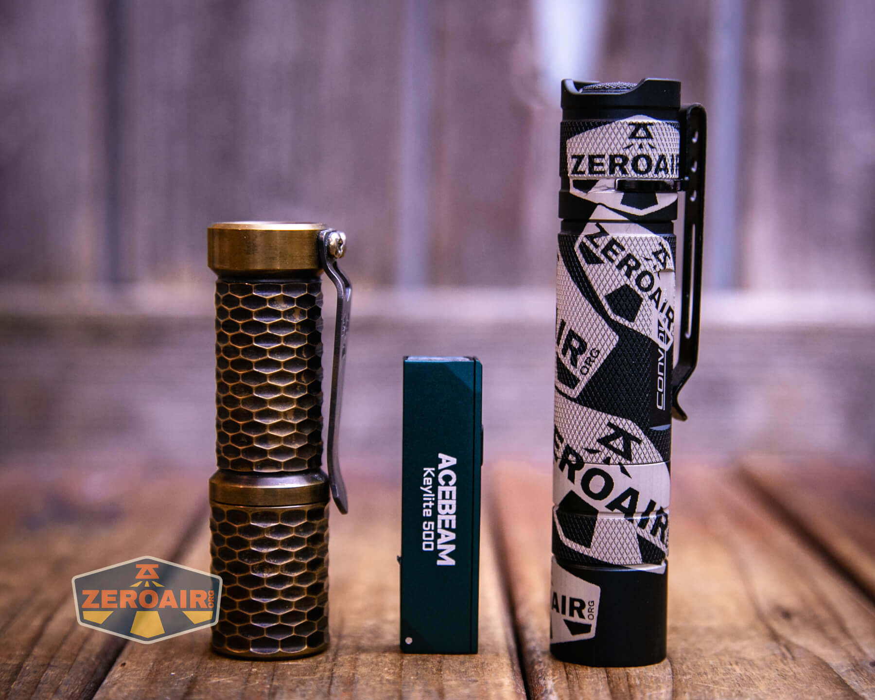 Acebeam Keylite 500 keychain flashlight with two standard sized flashlights