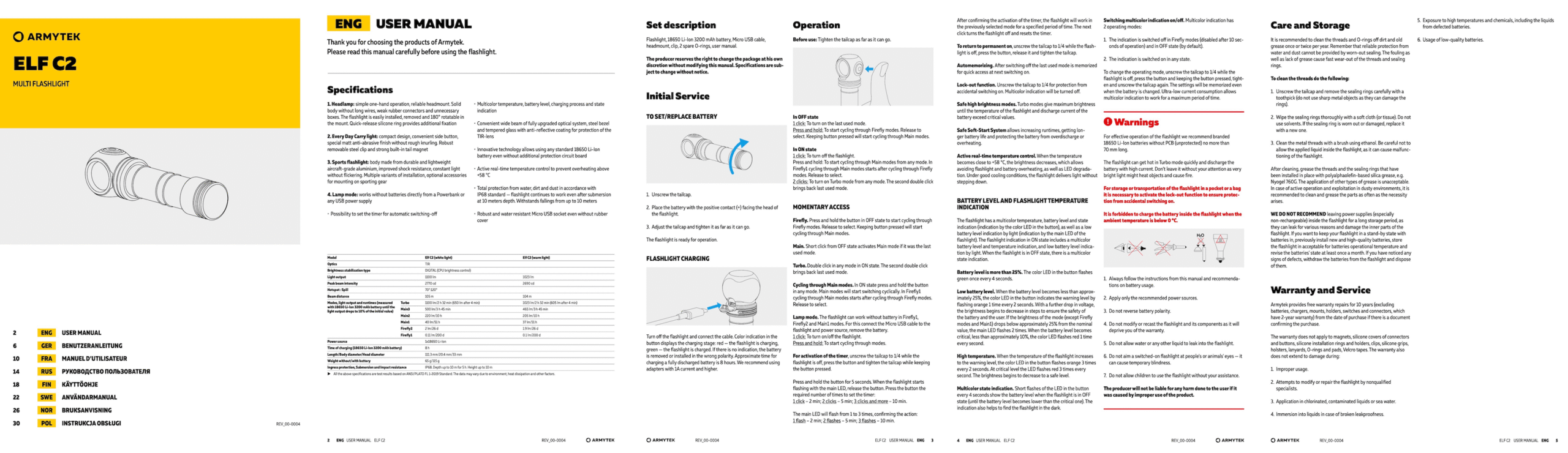 Armytek Elf C2 Warm headlamp manual
