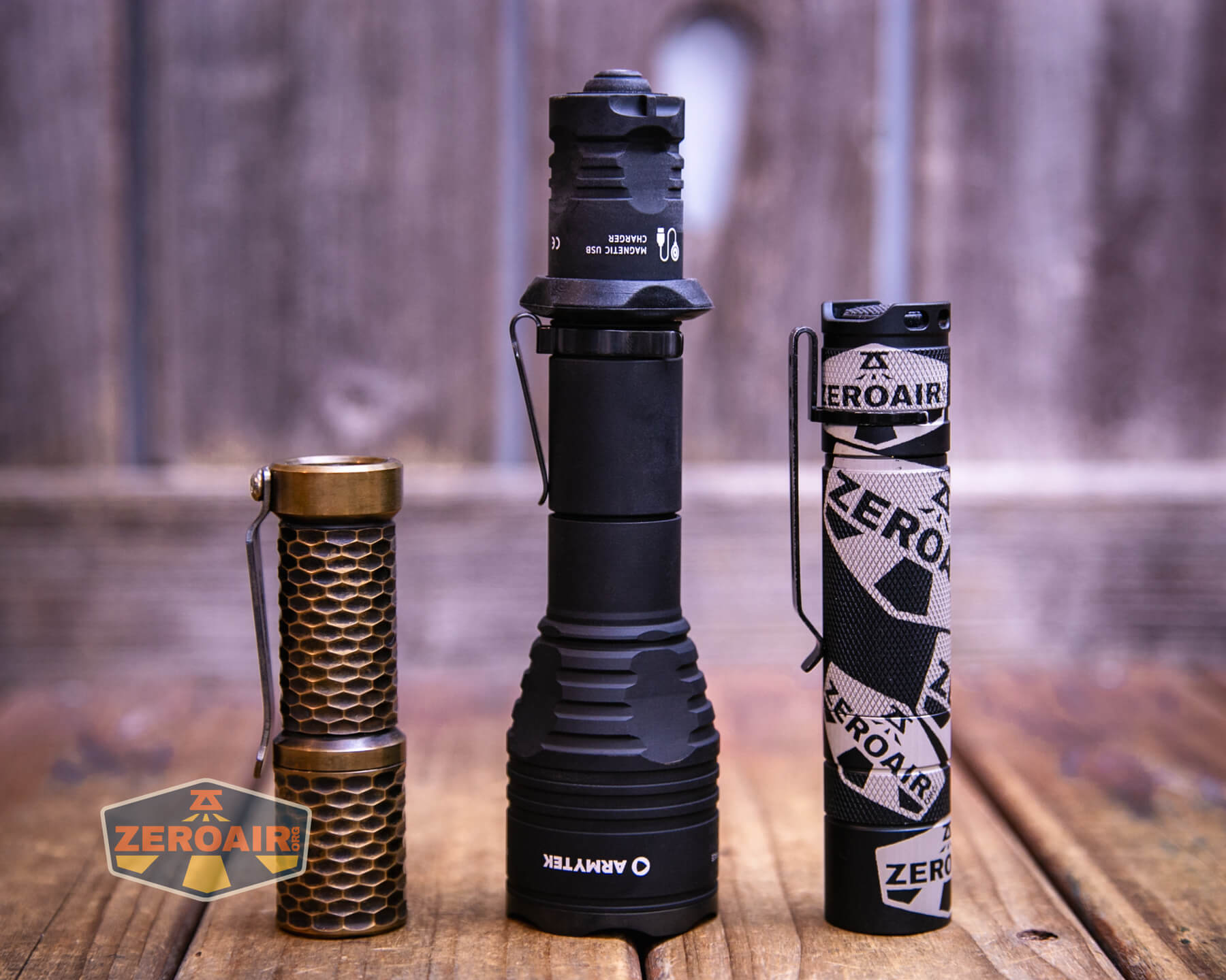 Armytek Viking Pro Magnet USB tactical flashlight with two standard sized flashlights