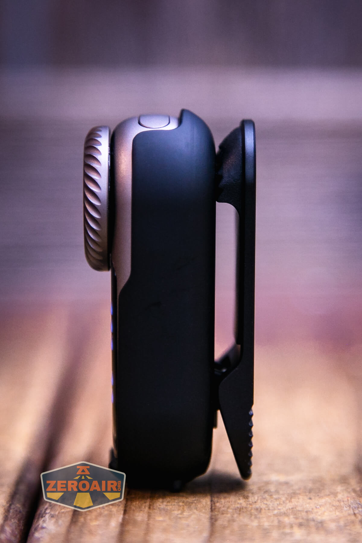 LoopGear LoopDot Pixel Display EDC flashlight standing side view in case