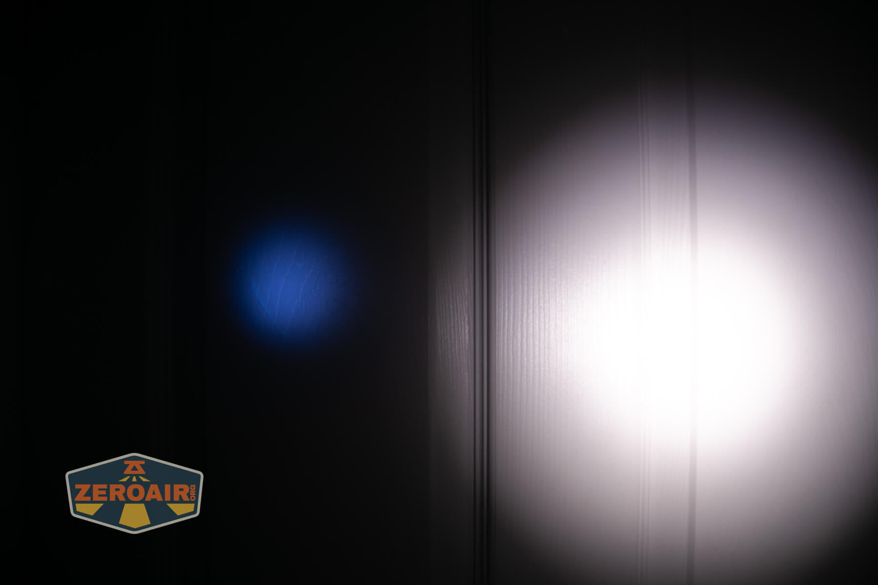 Wurkkos HD02 four beams flashlight beamshots on door (at 1') compared to nichia 219b 4500K