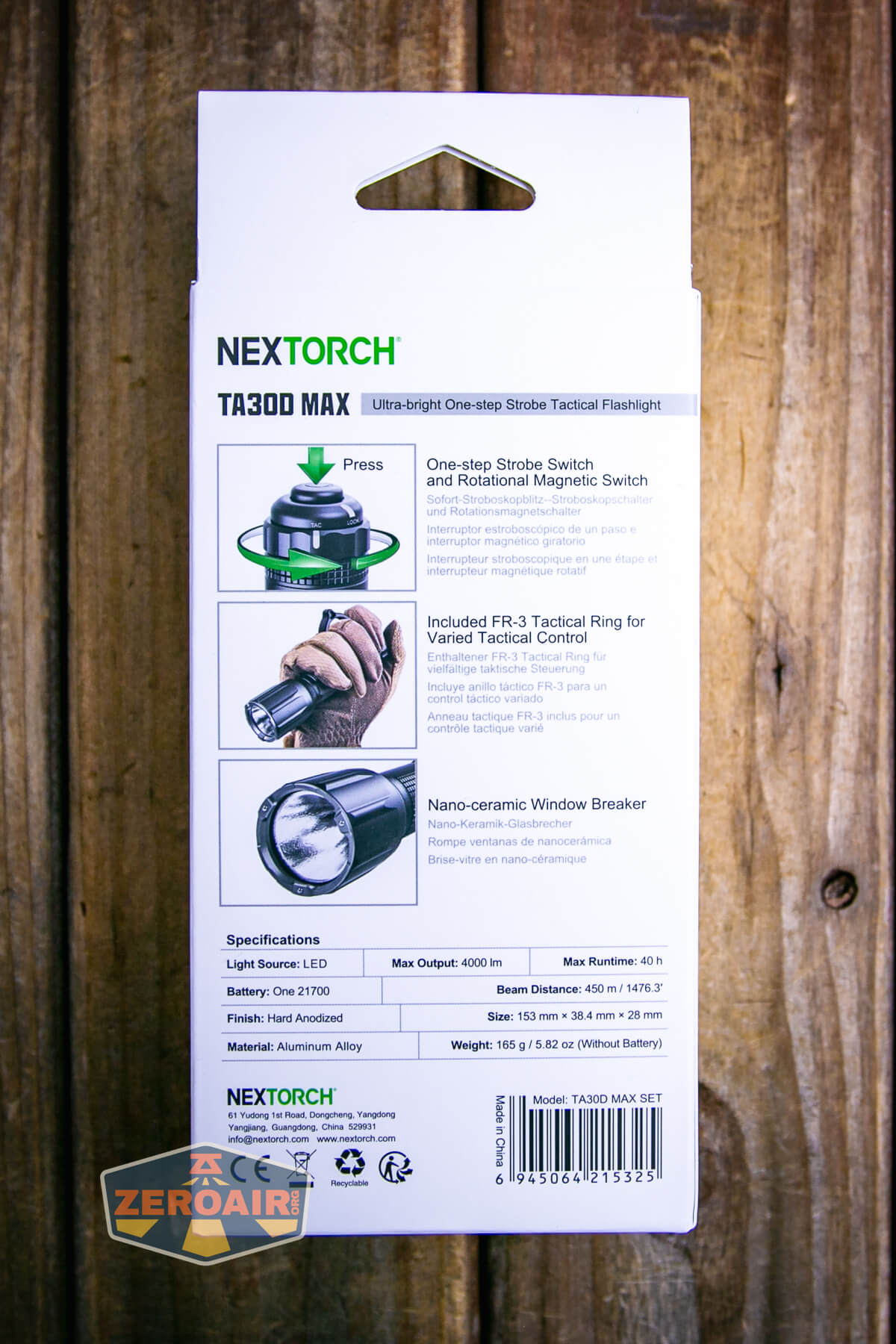 Nextorch TA30D MAX One-Step-Strobe flashlight box