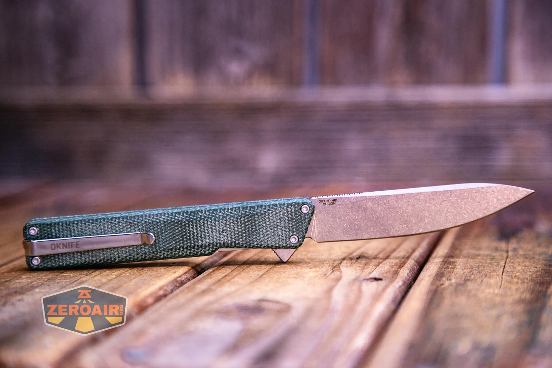 Oknife Aion Micarta Knife fully open clip side