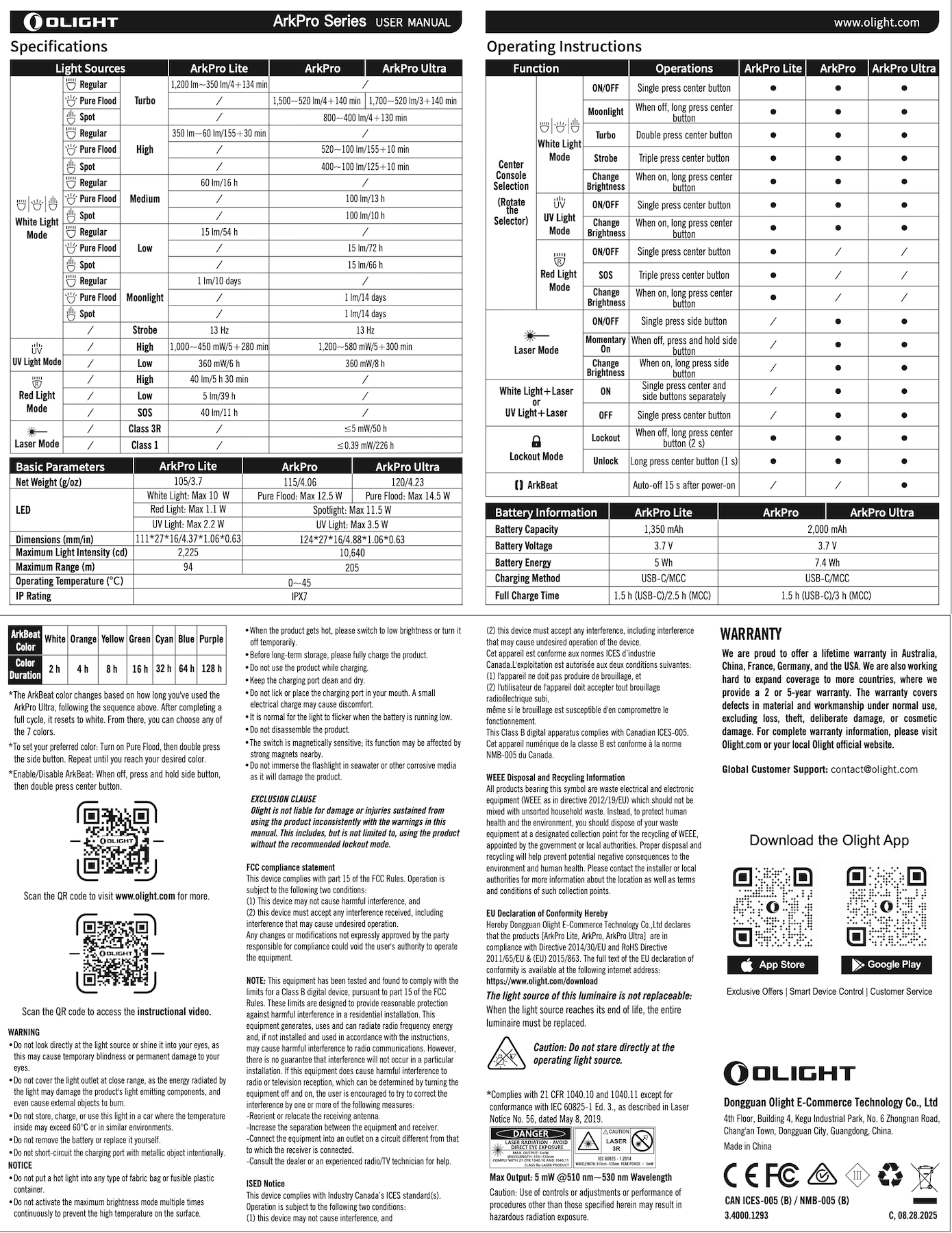 Olight ArkPro Orange flashlight manual