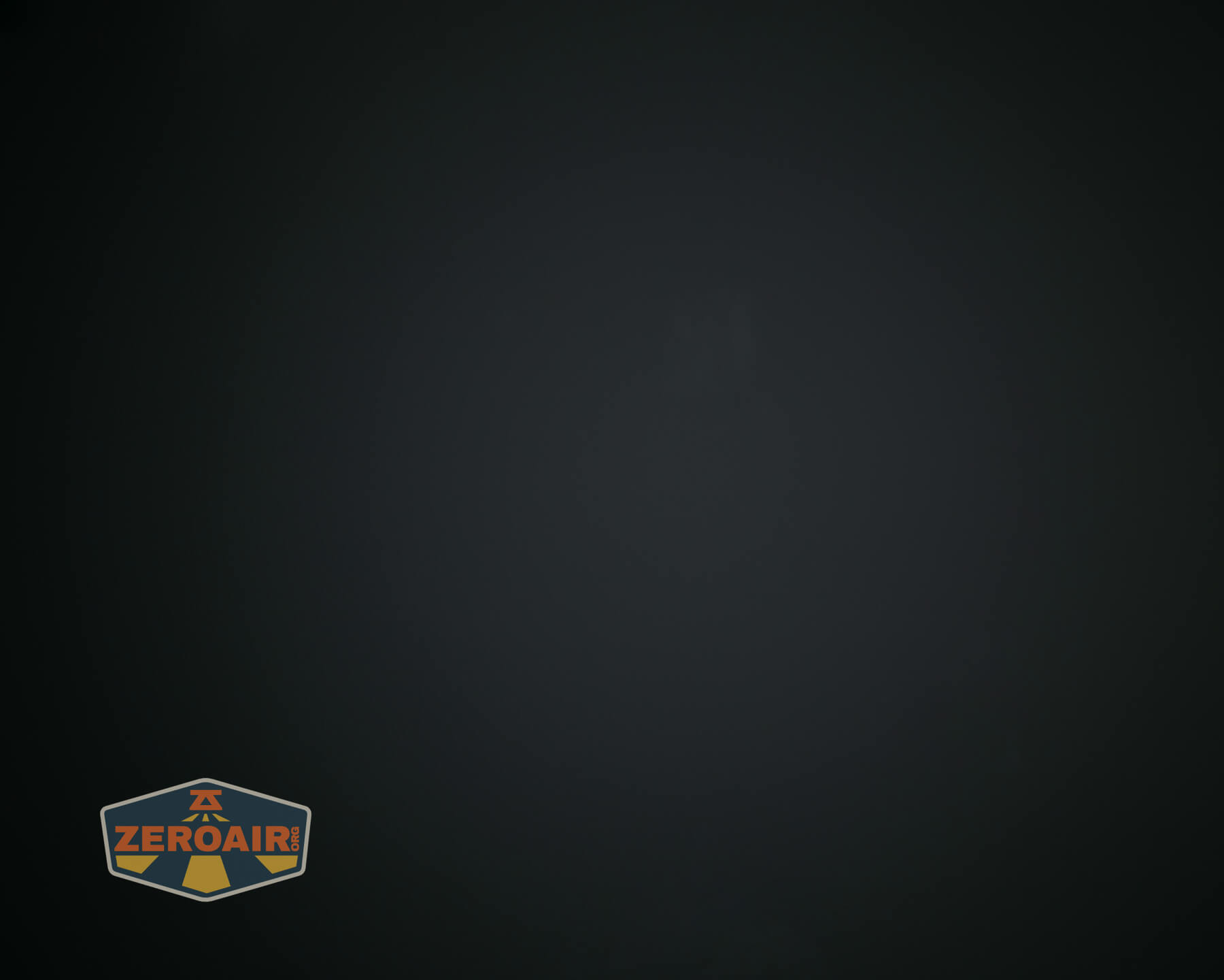 A dark, nearly black background with a faint circular pattern in the center. The ZeroAir logo is visible in the lower left corner.