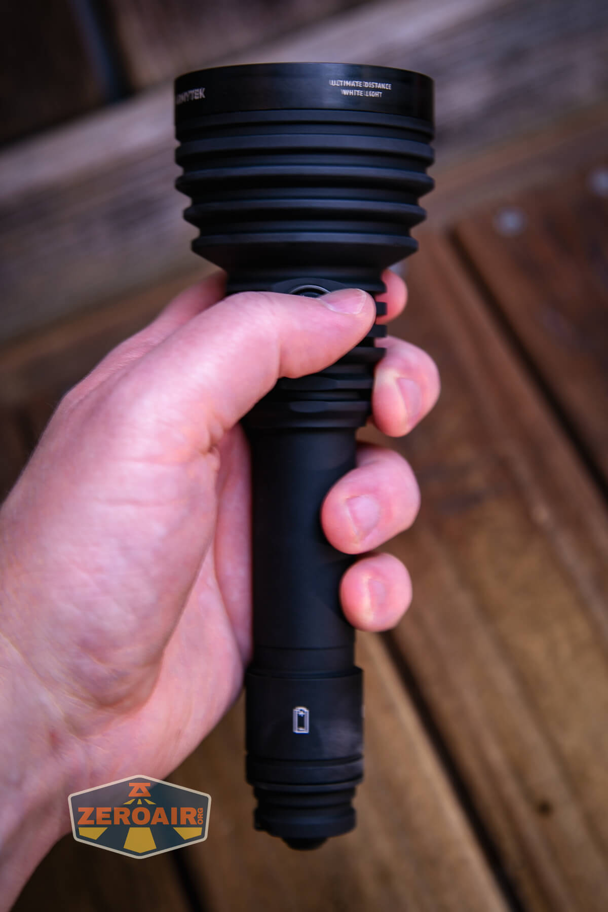 Armytek Barracuda Pro Max searchlight in hand