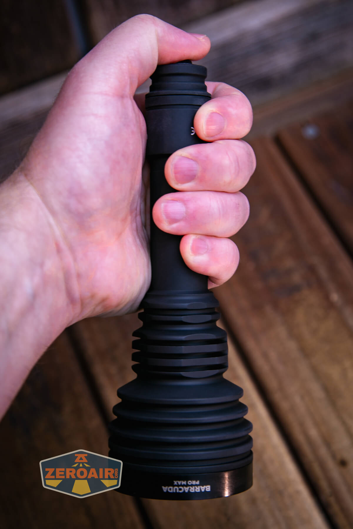 Armytek Barracuda Pro Max searchlight in hand