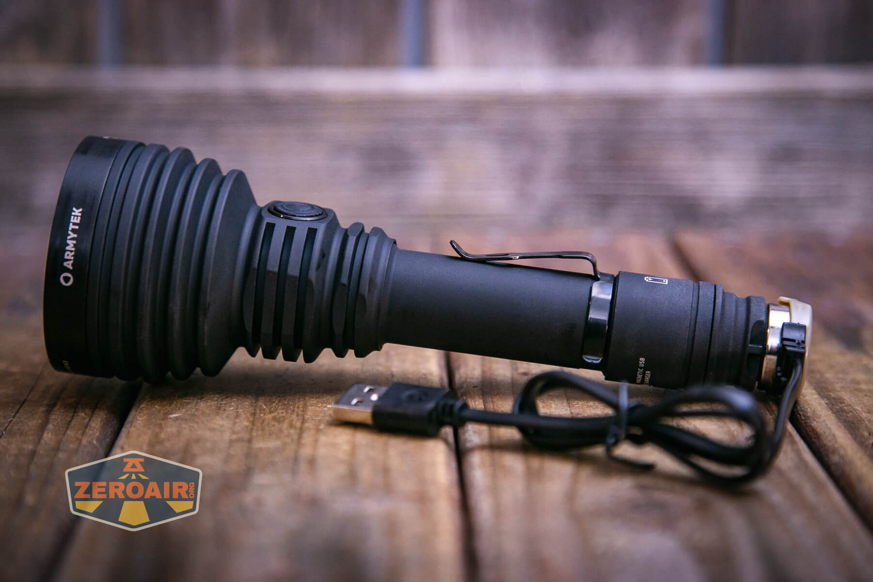 Armytek Barracuda Pro Max searchlight magnetic charger connected