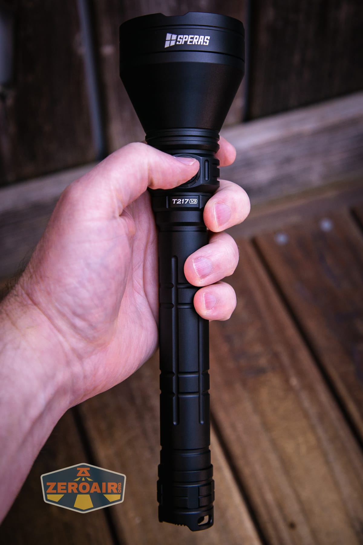 SPERAS T217 V3 Long Range Hunting flashlight in hand