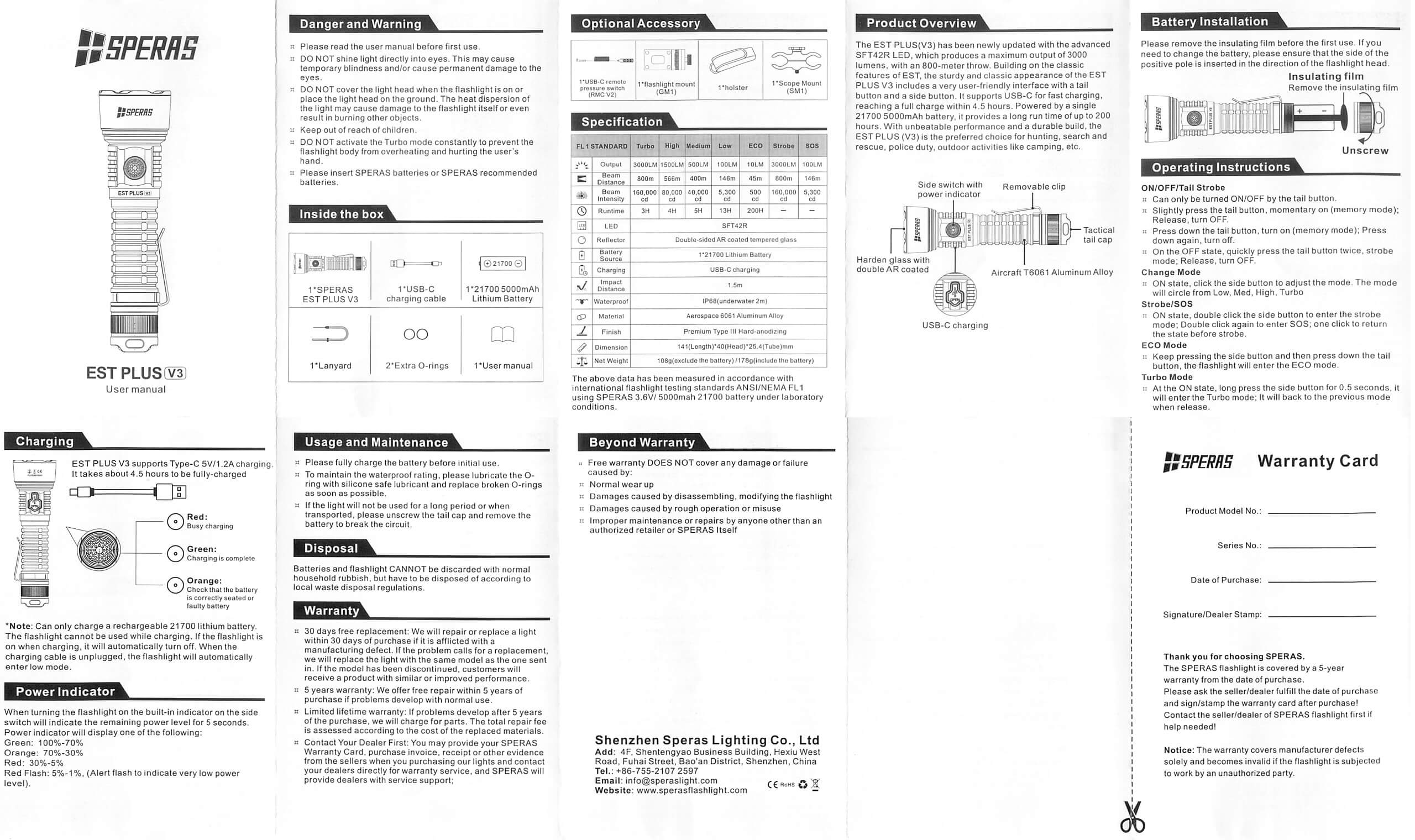 Speras EST PLUS V3 flashlight manual