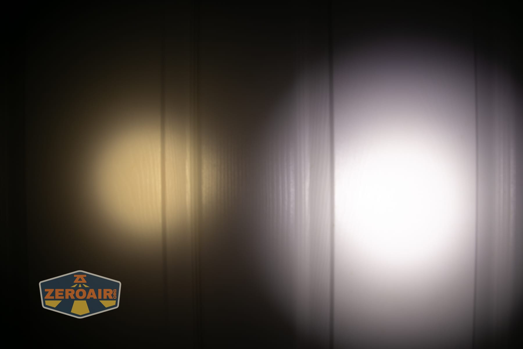 Vezerlezer WK2 flat flashlight beamshots on door (at 1') compared to nichia 219b 4500K
