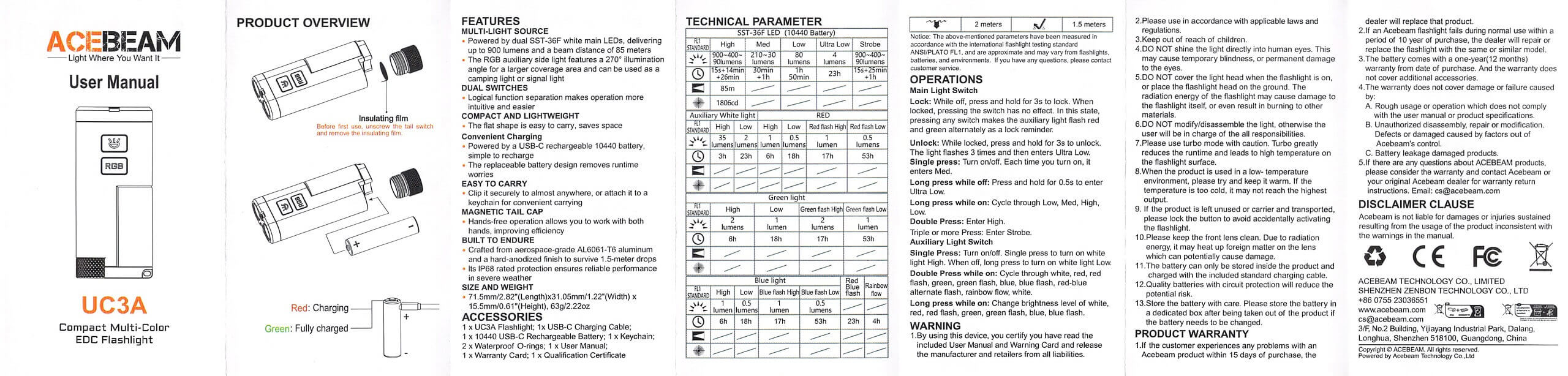 Acebeam UC3A Signal flashlight manual