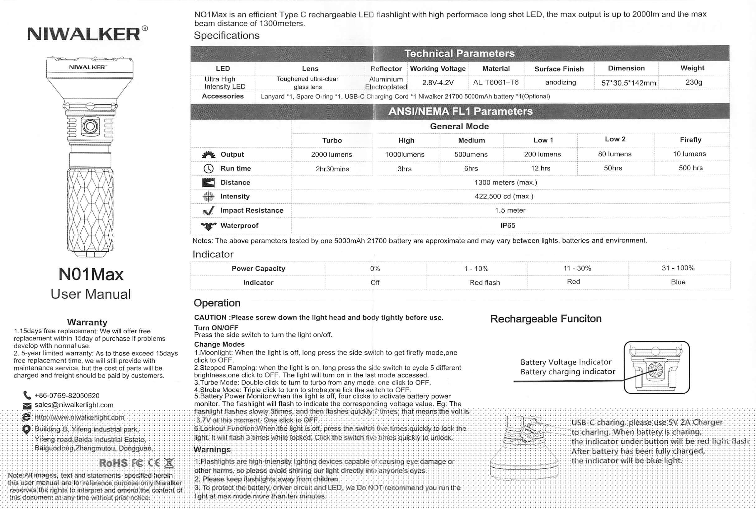 Niwalker N01 Max flashlight manual