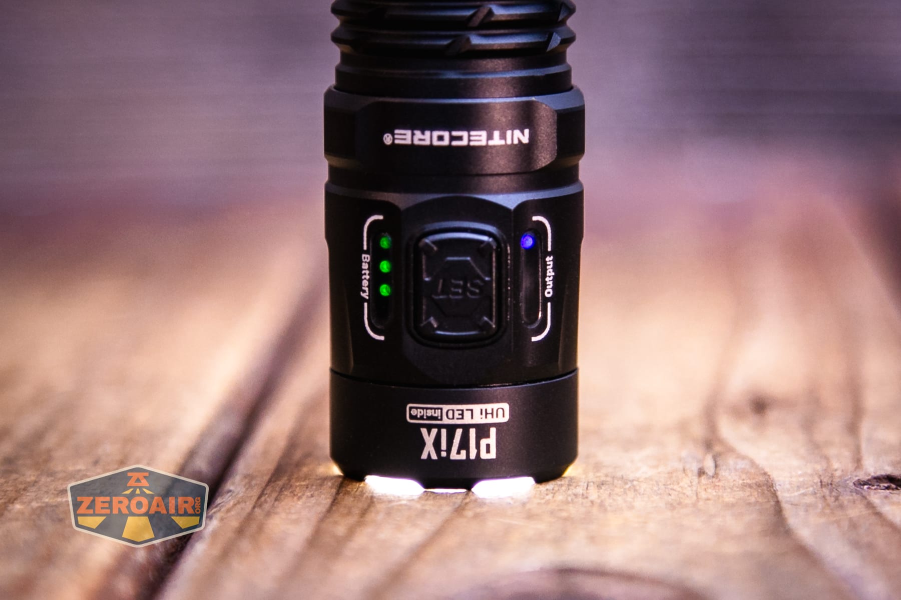 Nitecore P27iX customizable tactical flashlight emitters on and indicators on